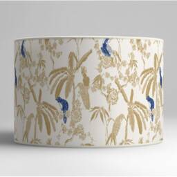 Tropical Lampshade in Fabric, Blue Birds Palm Trees Pattern, Exotic Style, Handmade France, Available As A & Pendant Light - thumbnail 2