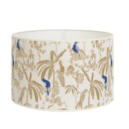 Tropical Lampshade in Fabric, Blue Birds Palm Trees Pattern, Exotic Style, Handmade France, Available As A & Pendant Light - thumbnail 1