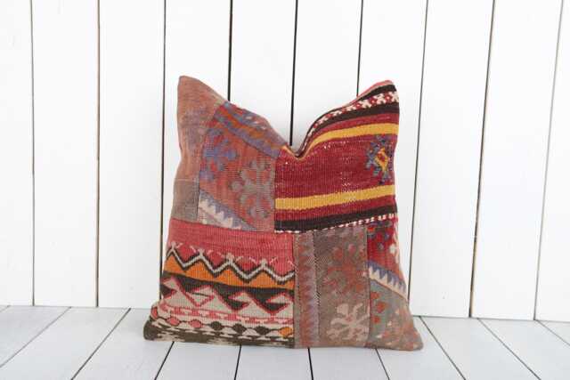 Vintage Turkish Kilim Pillow Cover Bohemian Accent Cushion - 16x16 - image 1