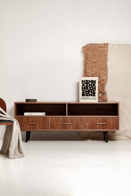 "Sideboard, Tv Cabinet, Bookshelf Sideboard, Walnut Veneer With 2 Shelves & 3 Drawers ""Grass" - image 1
