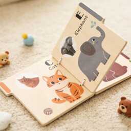 Personalized Baby Montessori Book, Handmade Activity Wooden Kids Reading Quiet Book For Baby, Gift - thumbnail 3