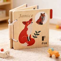 Personalized Baby Montessori Book, Handmade Activity Wooden Kids Reading Quiet Book For Baby, Gift - thumbnail 1