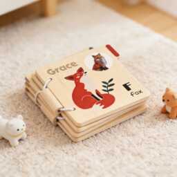 Personalized Baby Montessori Book, Handmade Activity Wooden Kids Reading Quiet Book For Baby, Gift - thumbnail 2