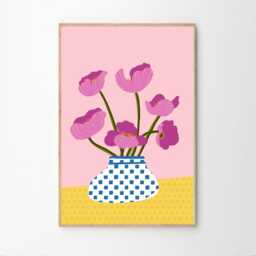 Bright Pink Floral Art Canvas Poster, Trendy Wall Art, Apartment Aesthetic Decor, Retro Home Printed Gift - thumbnail 2