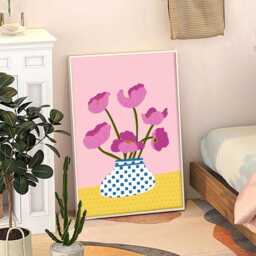 Bright Pink Floral Art Canvas Poster, Trendy Wall Art, Apartment Aesthetic Decor, Retro Home Printed Gift - thumbnail 3