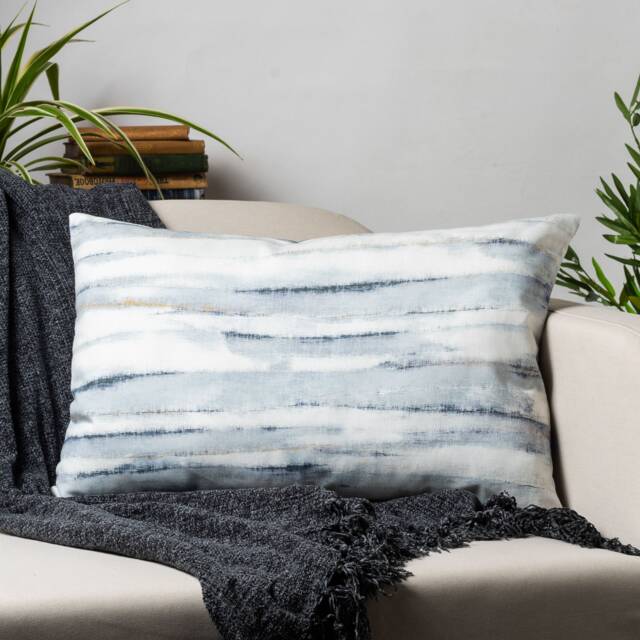 Seaside Horizon Xl Rectangular Cushion Cover. Nautical Themed Abstract Horizontal Striped Design, Marine Blues & White. 23X15 - image 1