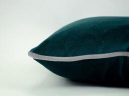 Teal Velvet Pillow Cover With Grey Piping - Heavyweight Cotton Cushion Case - thumbnail 1