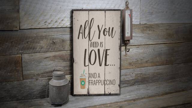 All You Need Is Love, Wooden Lovers Decor, Frappe , Coffee Sign, Sale Wall Decor - Old Signs - image 1