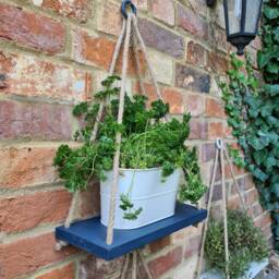 Handmade Painted Wood Hanging Rope Shelf Garden Decor