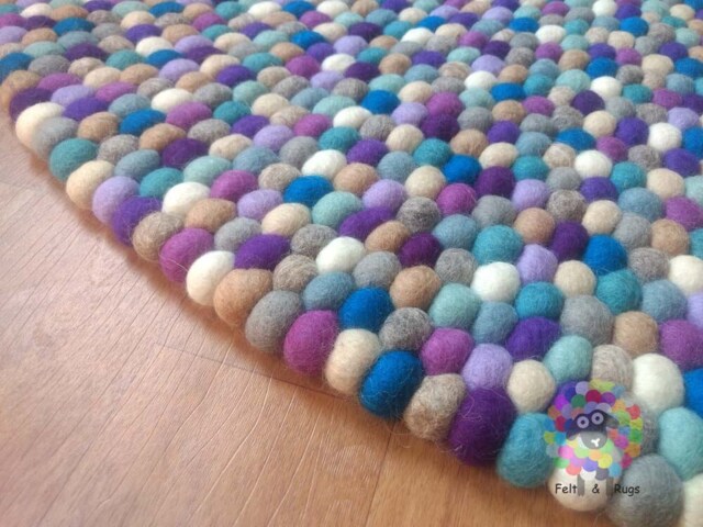 Felt Ball Rug Blue & Purple Wool Pom Carpet - image 1