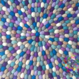 Felt Ball Rug Blue & Purple Wool Pom Carpet - thumbnail 4