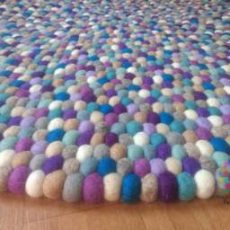 Felt Ball Rug Blue & Purple Wool Pom Carpet - thumbnail 2