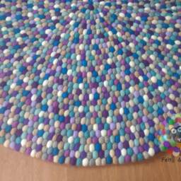 Felt Ball Rug Blue & Purple Wool Pom Carpet - thumbnail 3