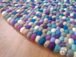 Felt Ball Rug Blue & Purple Wool Pom Carpet - thumbnail 1