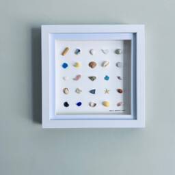 Cornish Sea Glass & Shell Wall Art Coastal Treasures Grid Framed Picture Beach House Decor Handmade in Cornwall - thumbnail 1