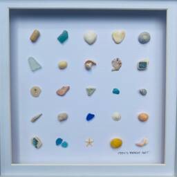 Cornish Sea Glass & Shell Wall Art Coastal Treasures Grid Framed Picture Beach House Decor Handmade in Cornwall - thumbnail 4