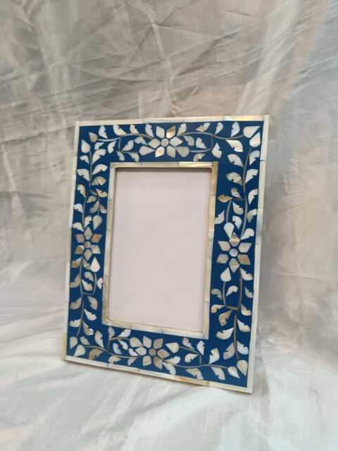 Handmade Mother Of Pearl Inlay Photo Frame Blue Floral Design - 6x4, 7x5, 8x10 Inch - image 1