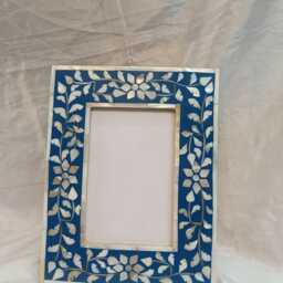 Handmade Mother Of Pearl Inlay Photo Frame Blue Floral Design - 6x4, 7x5, 8x10 Inch - thumbnail 2