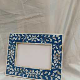 Handmade Mother Of Pearl Inlay Photo Frame Blue Floral Design - 6x4, 7x5, 8x10 Inch - thumbnail 3