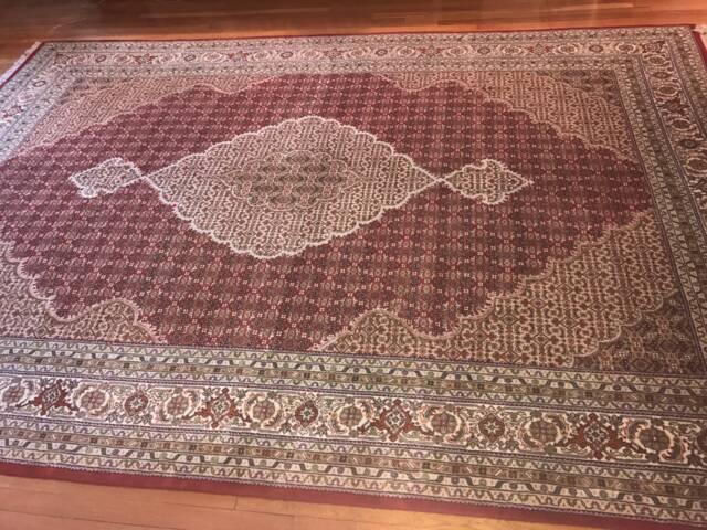 "Handmade Indian Oriental Rug, Burgundy Cream Geometric, 8'2""x11'8" - image 1