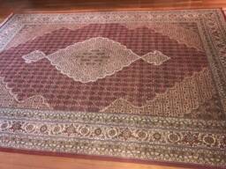 "Handmade Indian Oriental Rug, Burgundy Cream Geometric, 8'2""x11'8" - thumbnail 1