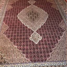 "Handmade Indian Oriental Rug, Burgundy Cream Geometric, 8'2""x11'8" - thumbnail 2