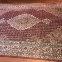 "Handmade Indian Oriental Rug, Burgundy Cream Geometric, 8'2""x11'8" - thumbnail 3