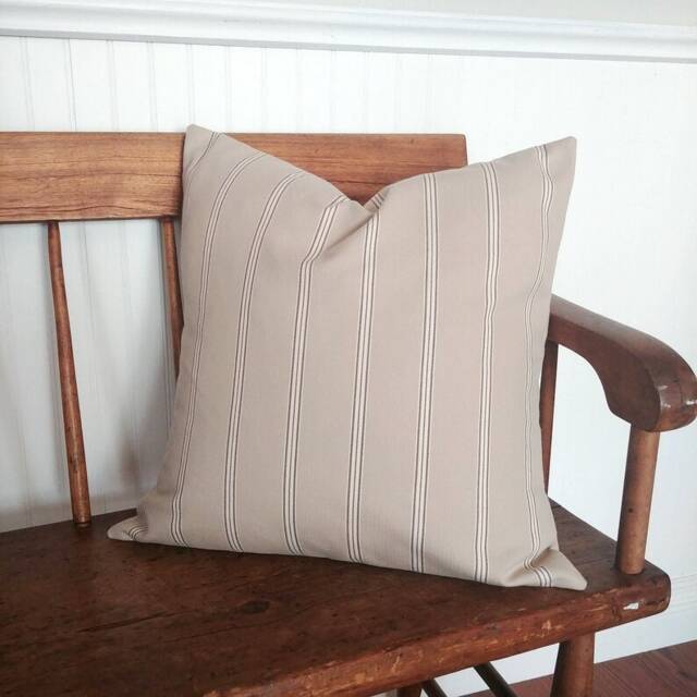 Beige Striped Farmhouse Pillow Cover, Neutral Beige & Cream Cushion - image 1