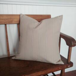 Beige Striped Farmhouse Pillow Cover, Neutral Beige & Cream Cushion - thumbnail 2