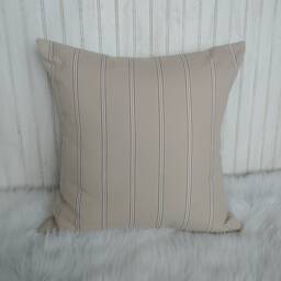 Beige Striped Farmhouse Pillow Cover, Neutral Beige & Cream Cushion - thumbnail 3