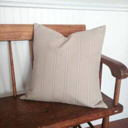 Beige Striped Farmhouse Pillow Cover, Neutral Beige & Cream Cushion - thumbnail 1