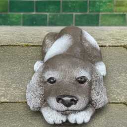 Concrete Lying Puppy Statue Garden Stone Pet Sculpture Outdoor Memorial Dog Decor Handcrafted Cement Ornament Cute Art Gift - thumbnail 2