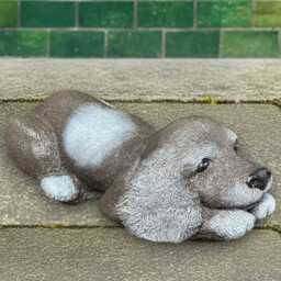 Concrete Lying Puppy Statue Garden Stone Pet Sculpture Outdoor Memorial Dog Decor Handcrafted Cement Ornament Cute Art Gift - thumbnail 3