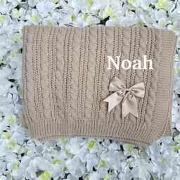 Personalised Baby Blanket Knitted With Bow Embroidered Name New Baby Gift - thumbnail 2