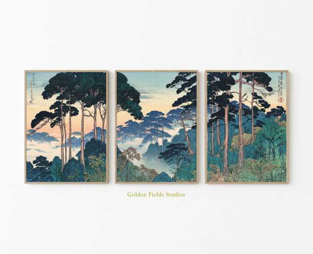 Japanese Forest Tree Posters Set Of 3 - Vintage Landscape Wall Art - image 1