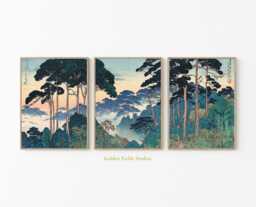 Japanese Forest Tree Posters Set Of 3 - Vintage Landscape Wall Art - thumbnail 1