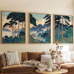 Japanese Forest Tree Posters Set Of 3 - Vintage Landscape Wall Art - thumbnail 3