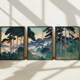 Japanese Forest Tree Posters Set Of 3 - Vintage Landscape Wall Art - thumbnail 2