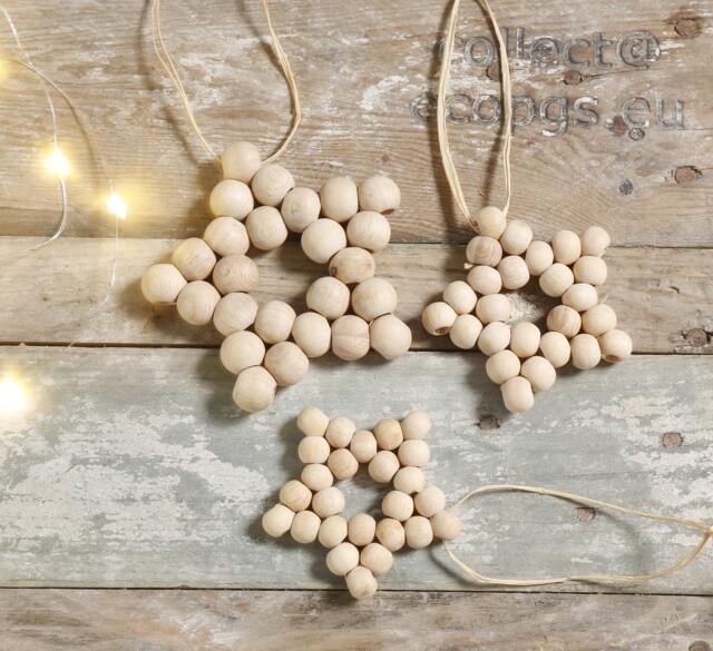 Wood Bead Star Christmas Ornaments, Scandi Wooden Star Ornament, Modern Scandinavian Decor, Star, Boho Ornaments - image 1