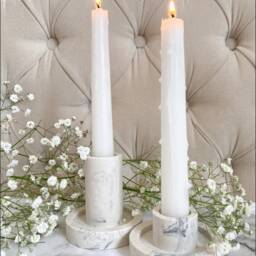 Candle Stick Holder Set Of 2 , Choose Different Colour Effects, Handmade - Jesmonite Neutral Home Decor & Gifts - thumbnail 3