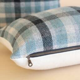 Shale & Black Plaid Wool Pillow Cover, Blue Cover - Made To Order - thumbnail 3