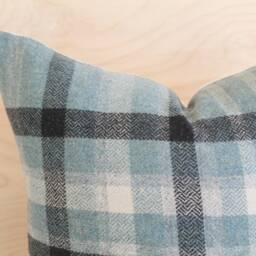 Shale & Black Plaid Wool Pillow Cover, Blue Cover - Made To Order - thumbnail 2