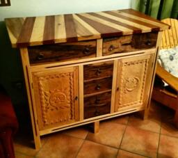 Handmade Dresser - Credenza Chest Of Drawers With Hand Carved Panels & Walnut - thumbnail 1