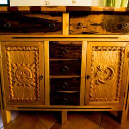 Handmade Dresser - Credenza Chest Of Drawers With Hand Carved Panels & Walnut - thumbnail 2