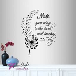 In-Style Decals Wall Vinyl Decal Art Sticker Music Gives Wings To The Soul Quote Phrase Dandelion Musical Notes Hearts Removable Design 743 - thumbnail 1