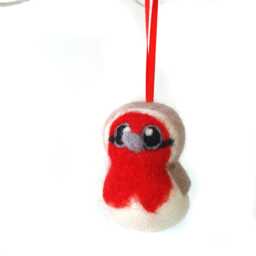 Robin Christmas Tree Decoration Needle Felted Bird 1 Supplied