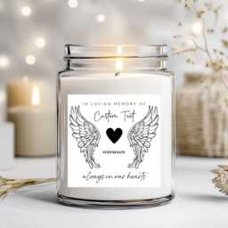 Black Angel Wings Heart - Candle Label L Custom Memorial - thumbnail 1