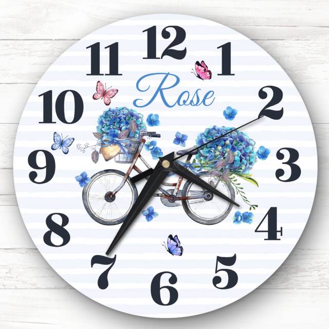 Floral Vintage Bike Butterflies Custom Gift Personalised Clock - image 1