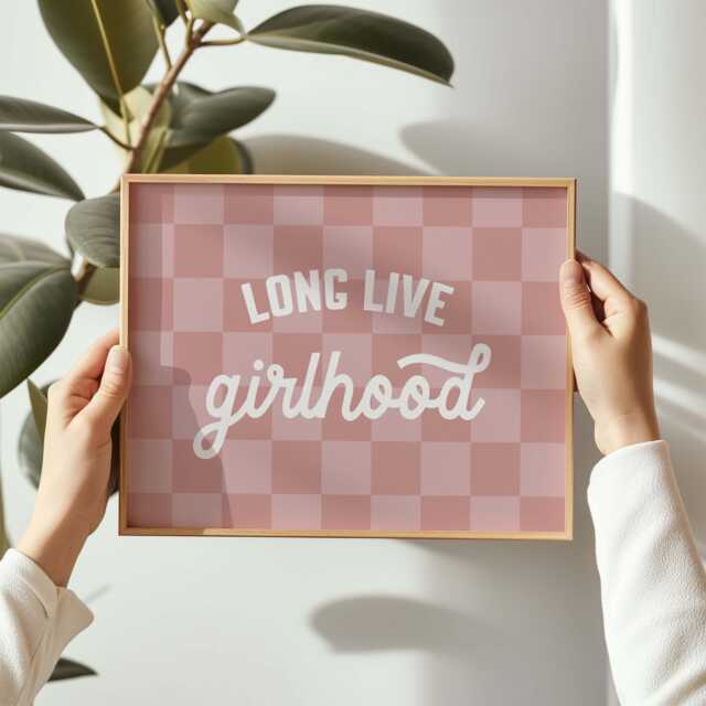 Pink Checkered Girlhood Print Playroom Wall Art - image 1