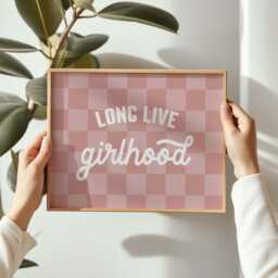 Pink Checkered Girlhood Print Playroom Wall Art - thumbnail 1